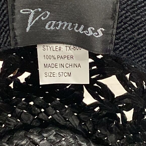 Vamuss Straw Cowboy Hat W/Vegan Leather Band & Beads, Shapeable Brim 57CM - Picture 9 of 11